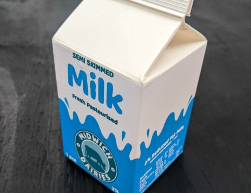 Midwich Cuckoos fake milk carton with bespoke branding