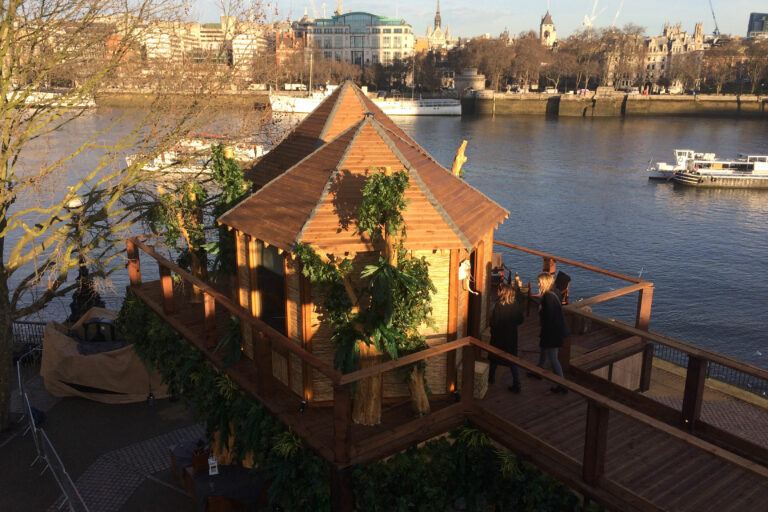 Virgin Holidays pop up Treehouse on the Thames exterior aerial view