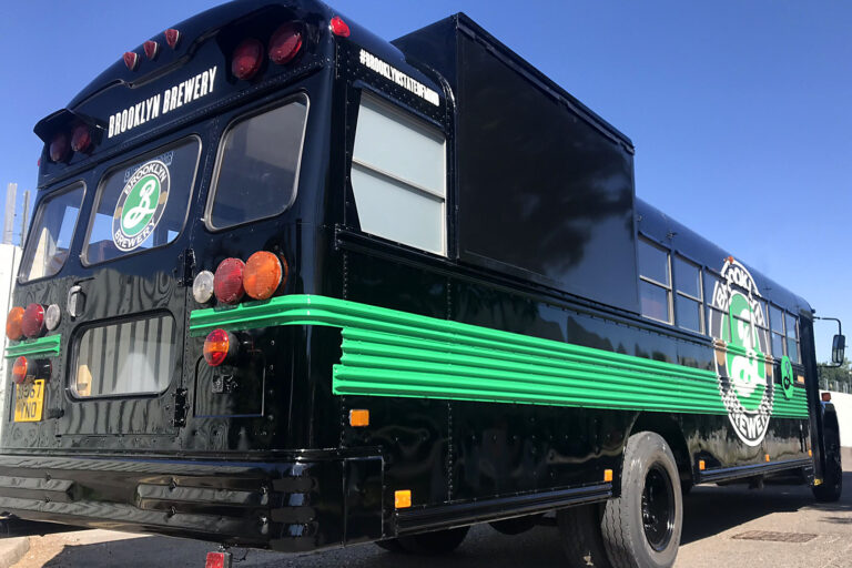 Brooklyn Lager bus rear exterior with bar hatch