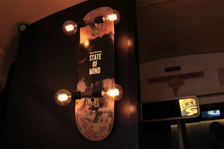 Brooklyn Lager Bus bespoke skateboard lighting fixture