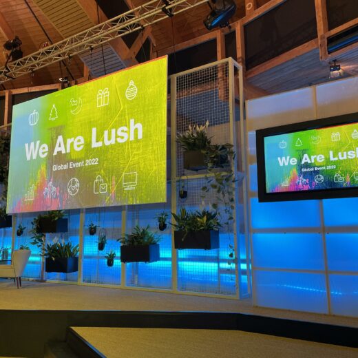 LUSH Cosmetics global Hybrid conference stage empty close up