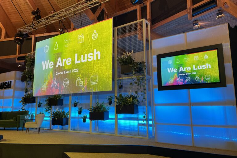 LUSH Cosmetics global Hybrid conference stage empty close up