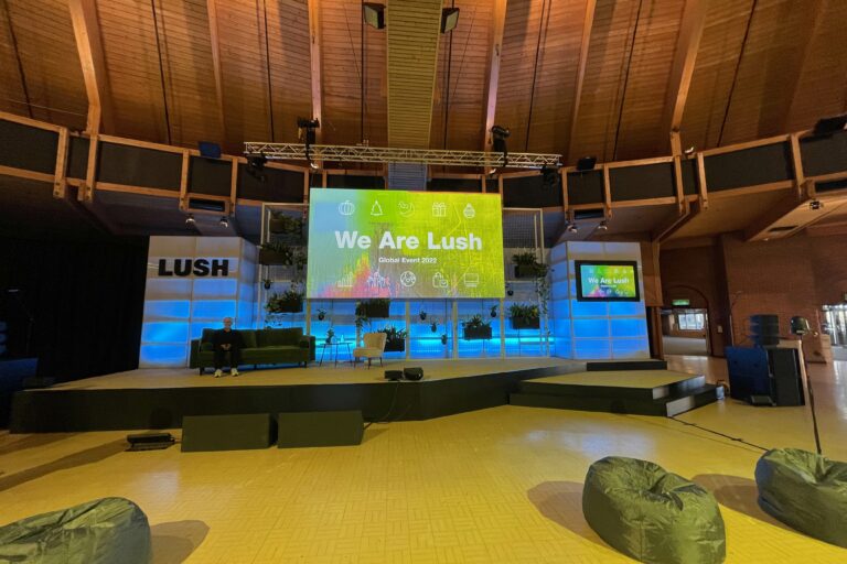 LUSH Cosmetics global Hybrid conference stage empty