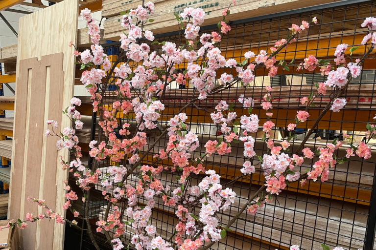 Making the blossom branches in the warehouse